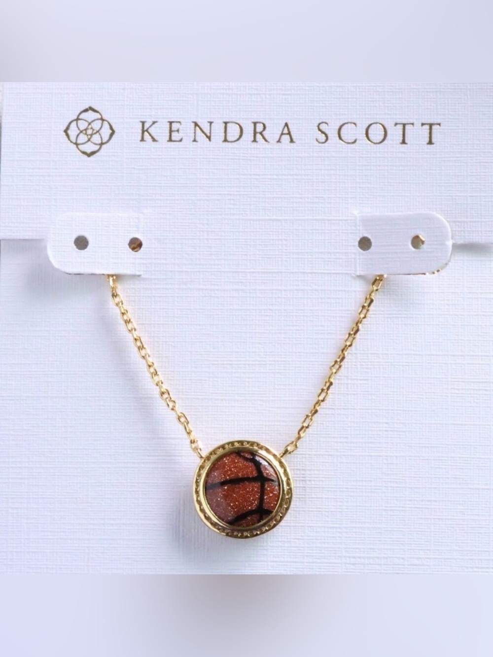 Kendra Scott Gold Necklace with Brown Glitterstone Basketball Pendant